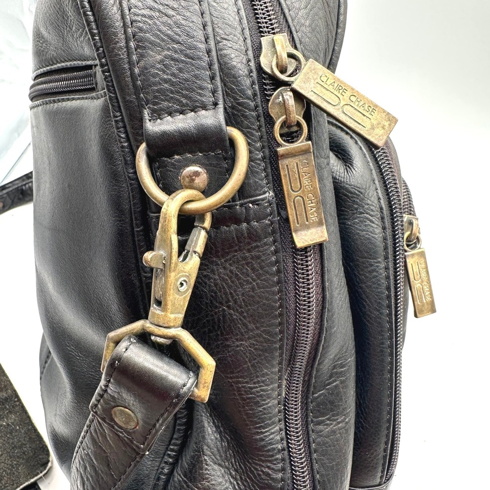 Vintage Claire Chase Black Leather Messenger Bag Crossbody Organizer Briefcase - Picture 7 of 14